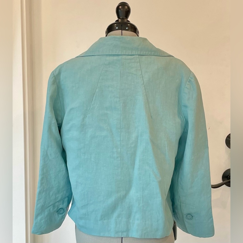Elevenses by Anthropologie  swing-style linen blazer, single button, aqua,8, EUC - Picture 2 of 11